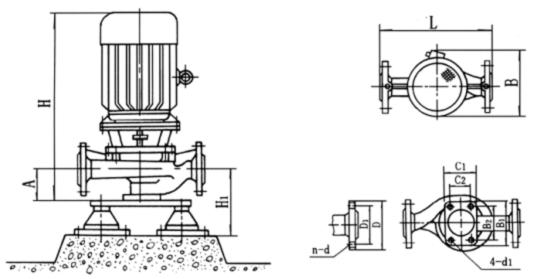 ISG单级单吸管道离心泵安装尺寸图