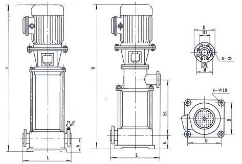 GDL立式多级离心泵安装尺寸图